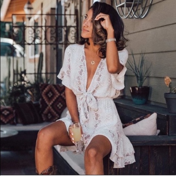 Front Tie W/ Button Snakeskin Print Mini Dress - Picture 2 of 5